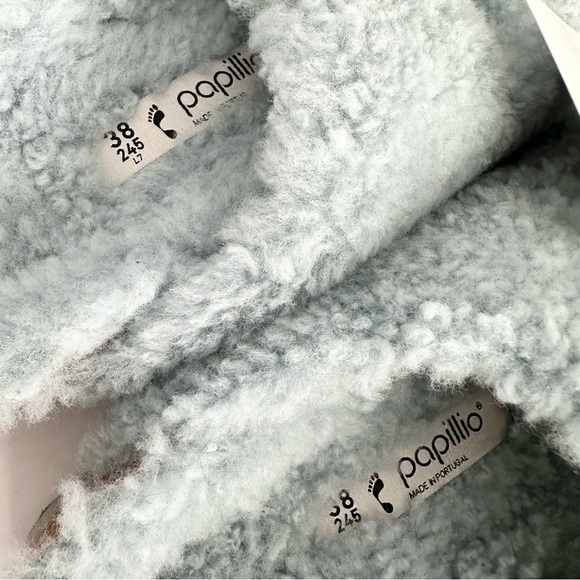 NWT Birkenstock Papillio Arizona Big Buckle Shearling fuzzy sandal blue 38/7 - Picture 5 of 16